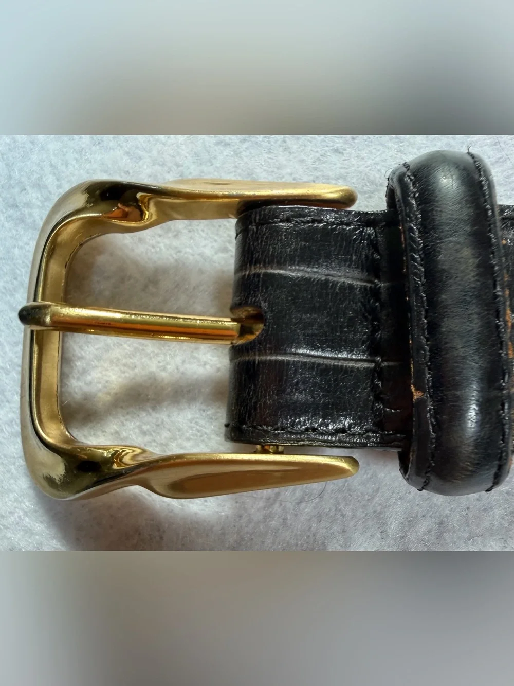 Brighton Classics Black Croc Embossed Leather Belt Gold Brass Buckle Size M